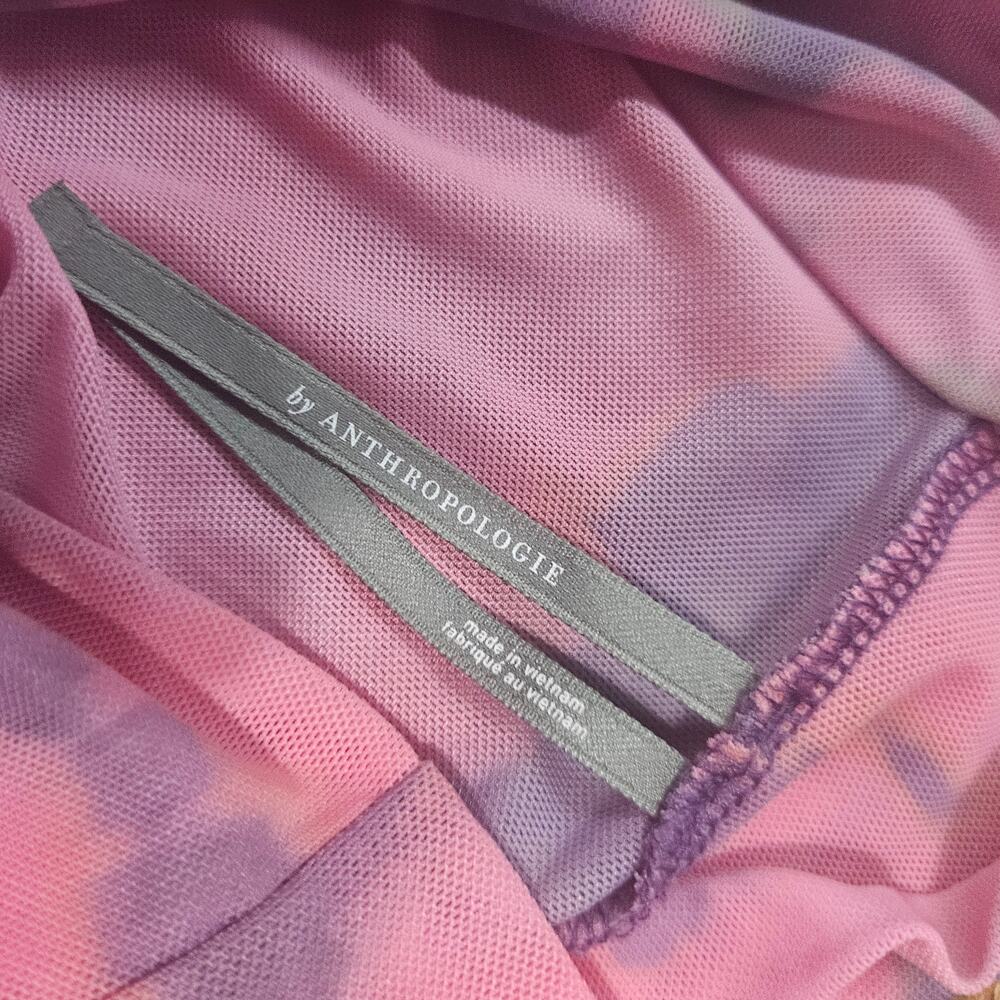 Anthropologie Mesh Turtleneck Top Size XL Pink Purple Sheer Tie Dye - Picture 6 of 8